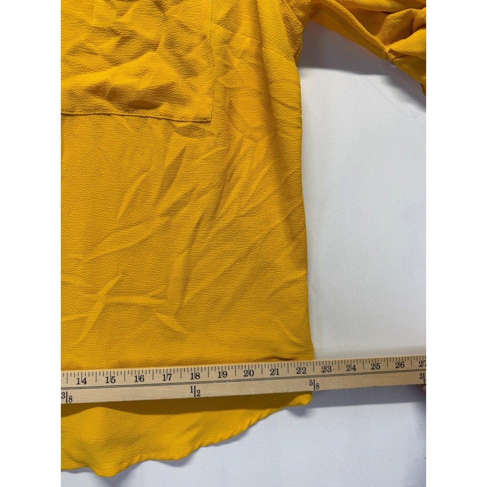 Michael Kors Blouse Top Womens XL Yellow Gold Roll Tab Sleeves Half Zip Casual - Picture 6 of 10
